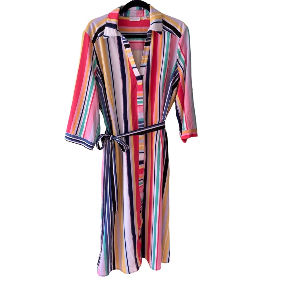 New York & Company vibrant striped belted dress XXL